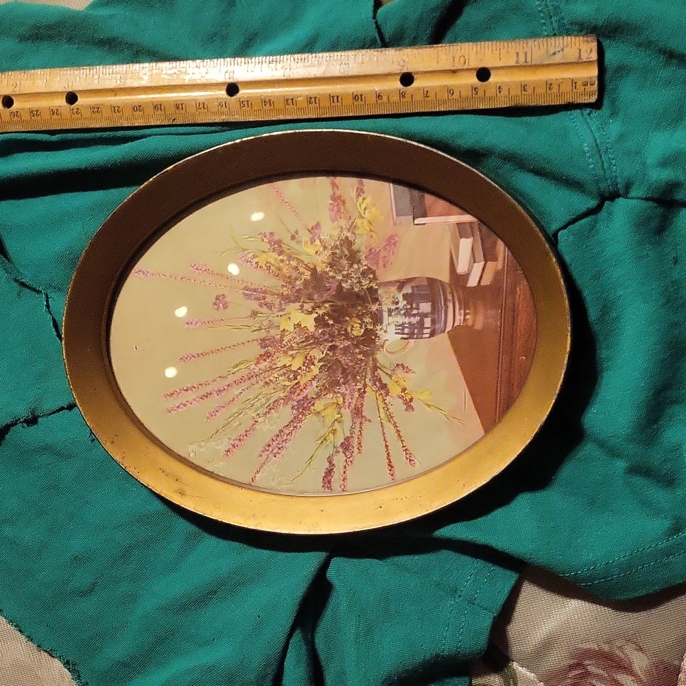 Framed flower art oval brass Colored frame